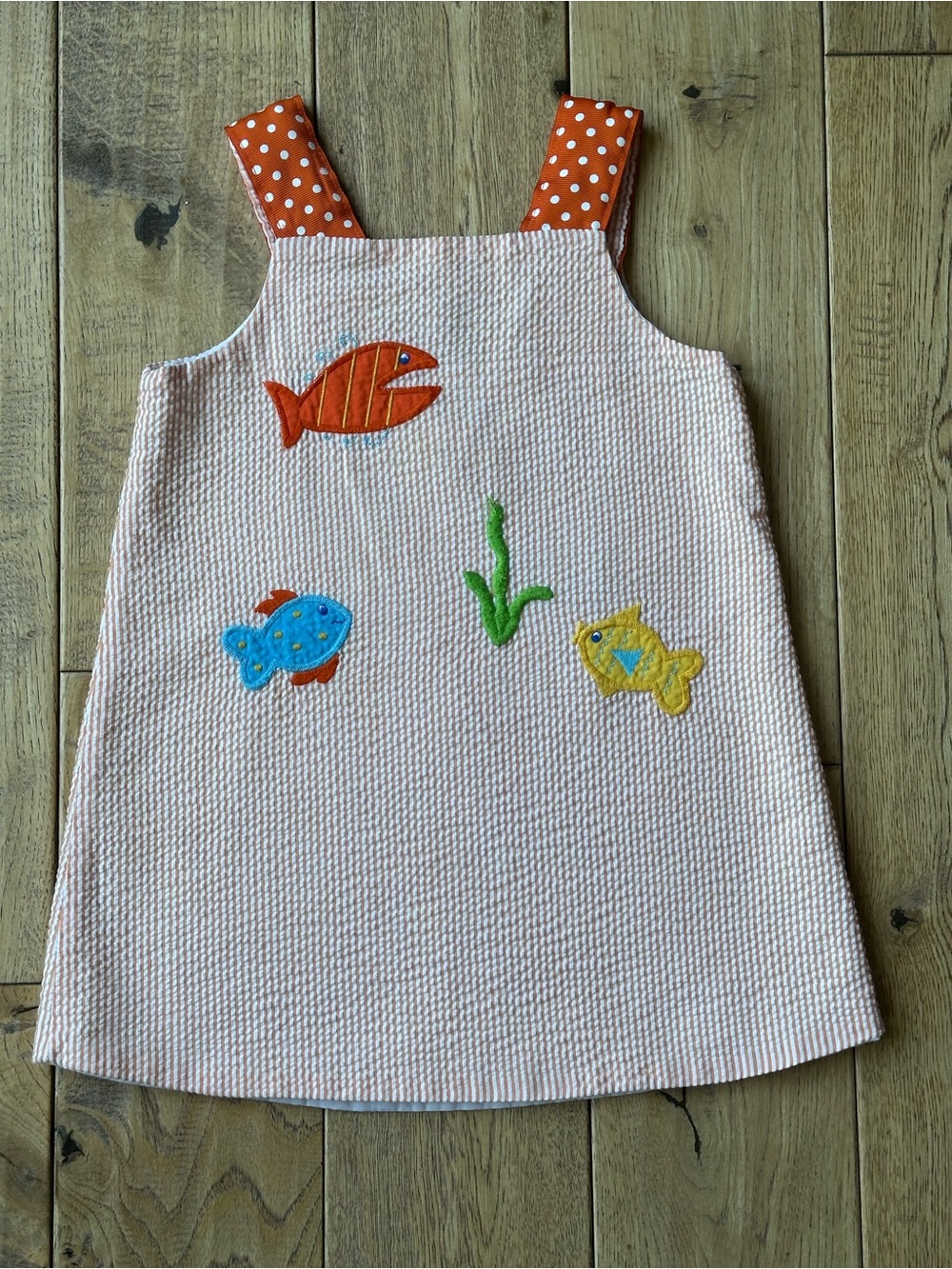 The Bailey Boys Orange Seersucker Stripe Fish Appliqué Dress size 2T